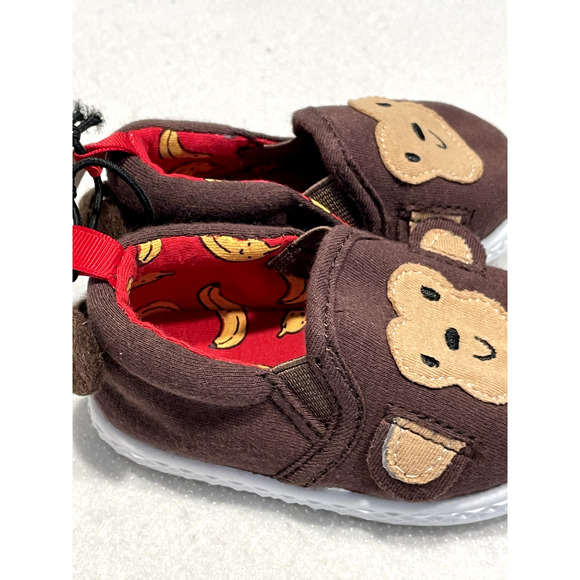 Walmart Brand Infant Toddler Boys Slip On Shoes Brown Canvas Monkey Size 2 NEW - Picture 4 of 6